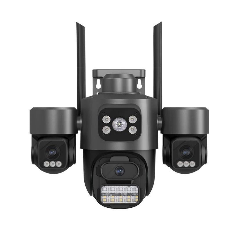 Guudgo 3MP 5X Zoom Triple Lens Security Camera Outdoor Wireless 360 View WiFi Cloud Storage AI Human Detection Night Vision Siren Alarm IP66 Weatherproof Outdoors Surveillance Camera