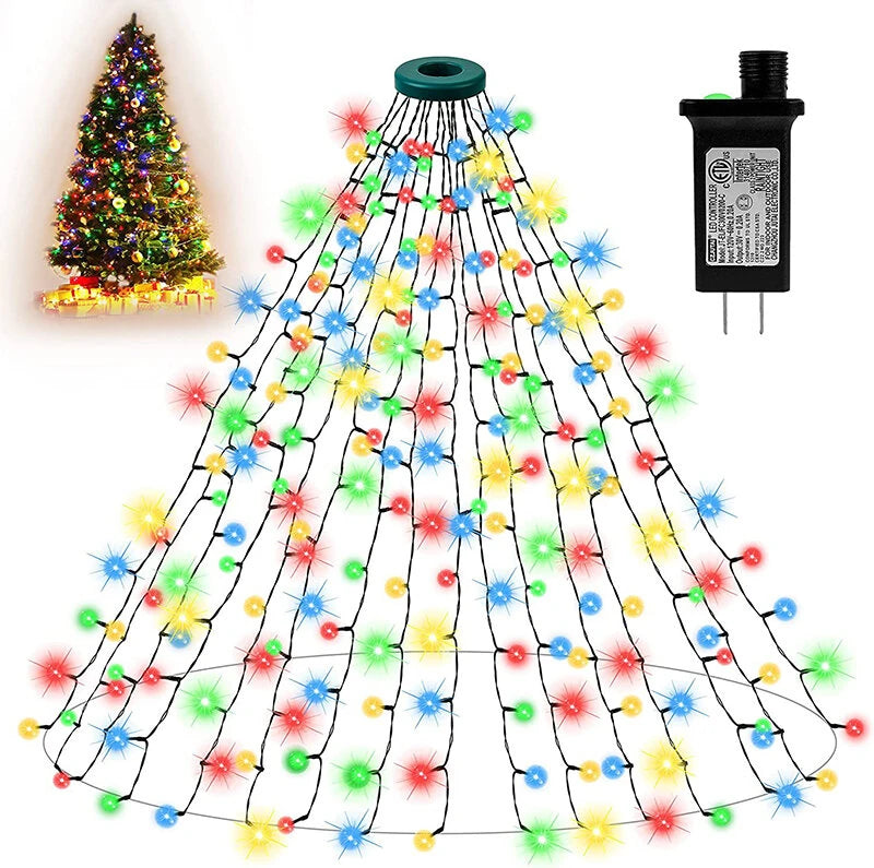 6.6 FT 16 Lines 400LED 8 Modes Christmas Tree Lights Decoration Tree Top Lights String Courtyard Garden Outdoor Waterproof Waterfall Lights LED Lights