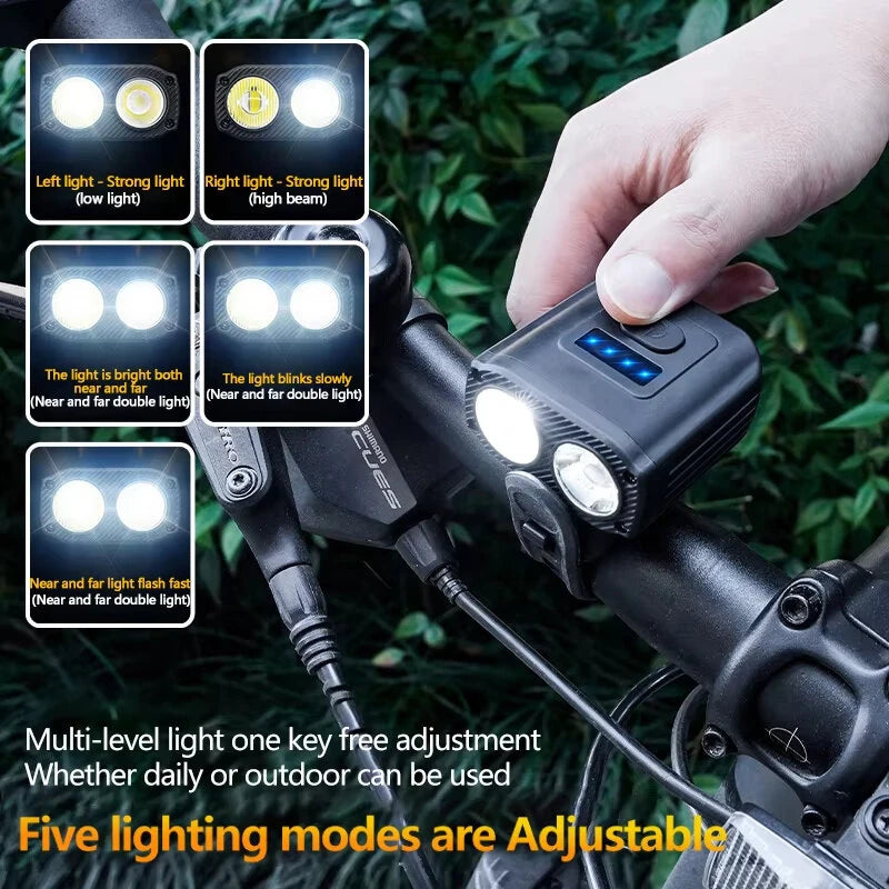 BIKIGHT Mini Bike Headlight 550lm Brightness Dual Distance Beam 5 Modes Lighting Type-C Rechargeable Battery Display Bike Handlebar Headlight for Night Cycling