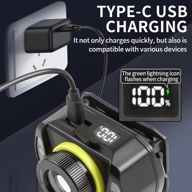 Bikight Smart Sensor USB Rechargeable LED Headlamp Zoom Headlight Fishing Accessories Work Light Camping Head Lamp Flashlight