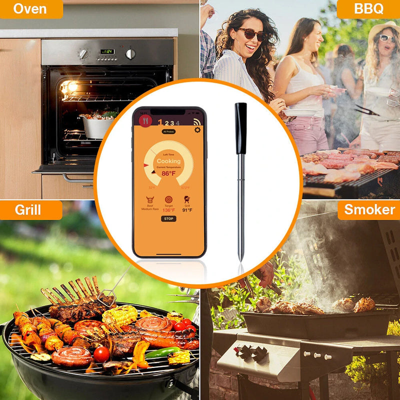 Wireless Smart BBQ Thermometer Bluetooth Probe with Phone App Display Baking Steaming Food Temperature Oven Temperature Kitchen Electric Thermometer Wireless Passive Oven Kitchen Electric High Temperature Probe