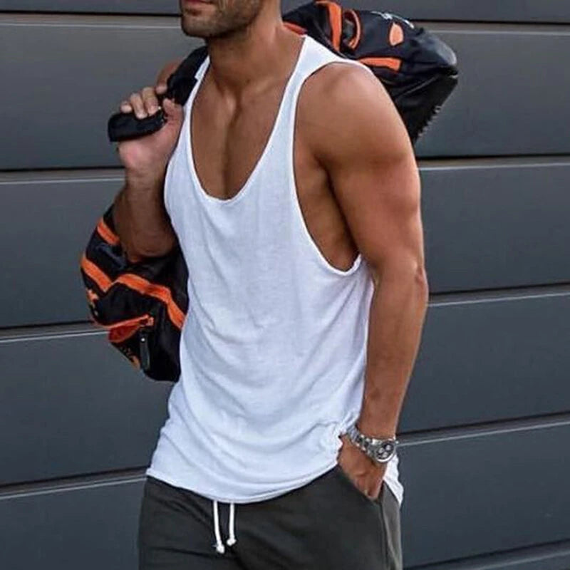 INCERUN Mens Tank Top Solid Color Sport Tanks Scoop Neck Tank Top Summer Comfy Gym Sleeveless Top