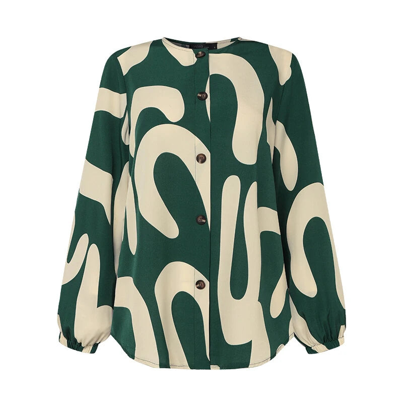 ZANZEA Ethnic Style Women Blouse Lantern Sleeve Geometric Pattern Shirt Fashion O-Neck Button Up Top