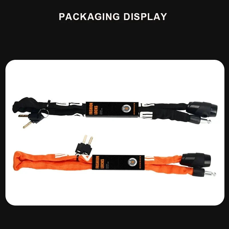 RIDERACE Bike Chain Lock Portable High Security Anti-Theft Bicycle Lock with 2 Keys for Bicycle Electric Scooter Motorcycle