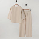 ZANZEA Women Vintage Crew Neck Long Sleeve Tops Elastic Waist Wide-Legged Pants Sets