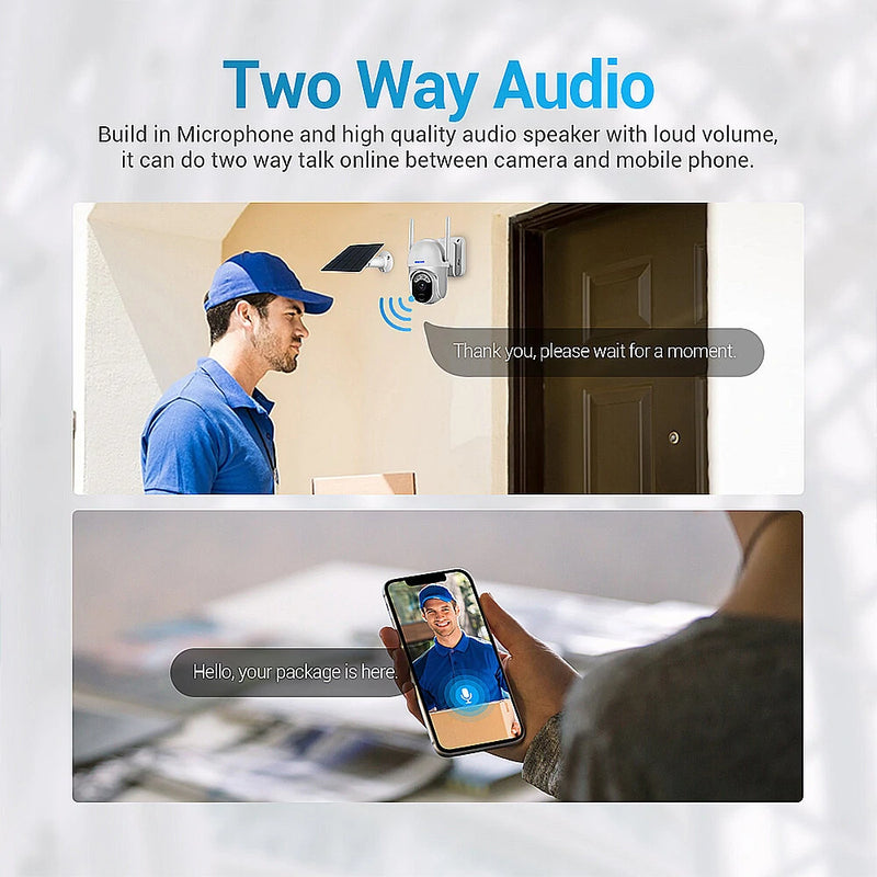 ESCAM QF103 3MP WiFi IP Camera Wireless PTZ Solar Panel Battery Cam Intelligent Night Vision Human Detection Two-way Audio IP66 Waterproof PIR Alarm Camera for Home Safety