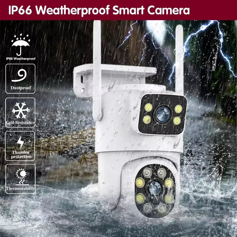 4MP Dual Lens Tuya Wifi Camera PTZ Outdoor 4K Wireless Dual Screen Security Camera Auto Tracking Monitoring Video Surveillance EU Plug