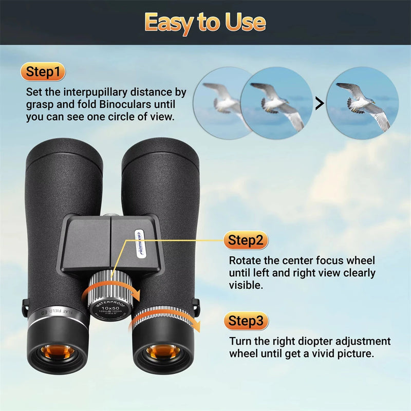 AOMEKIE ED 12X50 Professional Powerful Binoculars Telescope High Reflective Film Waterproof Night Vistion Tourism Hiking Hunting Outdoor