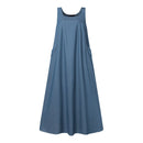 ZANZEA Women Fashion Denim Overalls Dress Summer Sleeveless Casual Loose Sundress Solid Color Maxi Dress With Pockets
