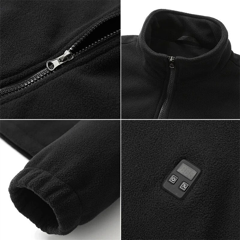 TENGOO HP-09 9 Heated Area Jacket USB Charging 3 Gear Adjustable Temperature with Digital Display Windproof Fleece Heated Jacket Winter Coat for Outdoor Sports