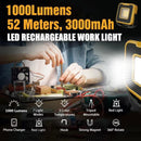 2024 1000LM Super Bright Portable LED Spotlight Camping Lamp 3000mAh LED Work Light Rechargeable Outdoor Waterproof Working Light