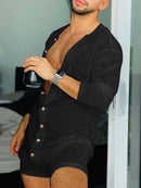 Men Thin Button Up Solid Color Long Sleeve Button Up Jumpsuit