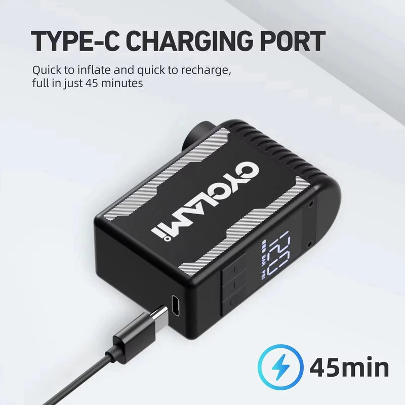 CYCLAMI A2S Mini Smart Electric Bike Pump 120 PSI Digital Display Auto-Stop 500mAh Battery Type-C Fast Charging Lightweight Portable for Presta Schrader Valves MTB Road Cycling