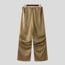 INCERUN Mens Satin Ruched Design Casual Pant Fashion Solid Color Loose Fit Straight Trousers