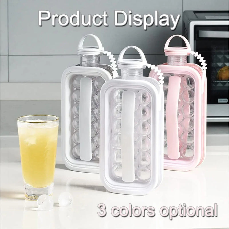 Portable Ice Hockey Pot 2 In 1 Water Bottle Ice Ball Machine Bottle Reusable Round Ice Cube Molds For Whiskey Juice Cocktails Kitchen Bar Ice Tools