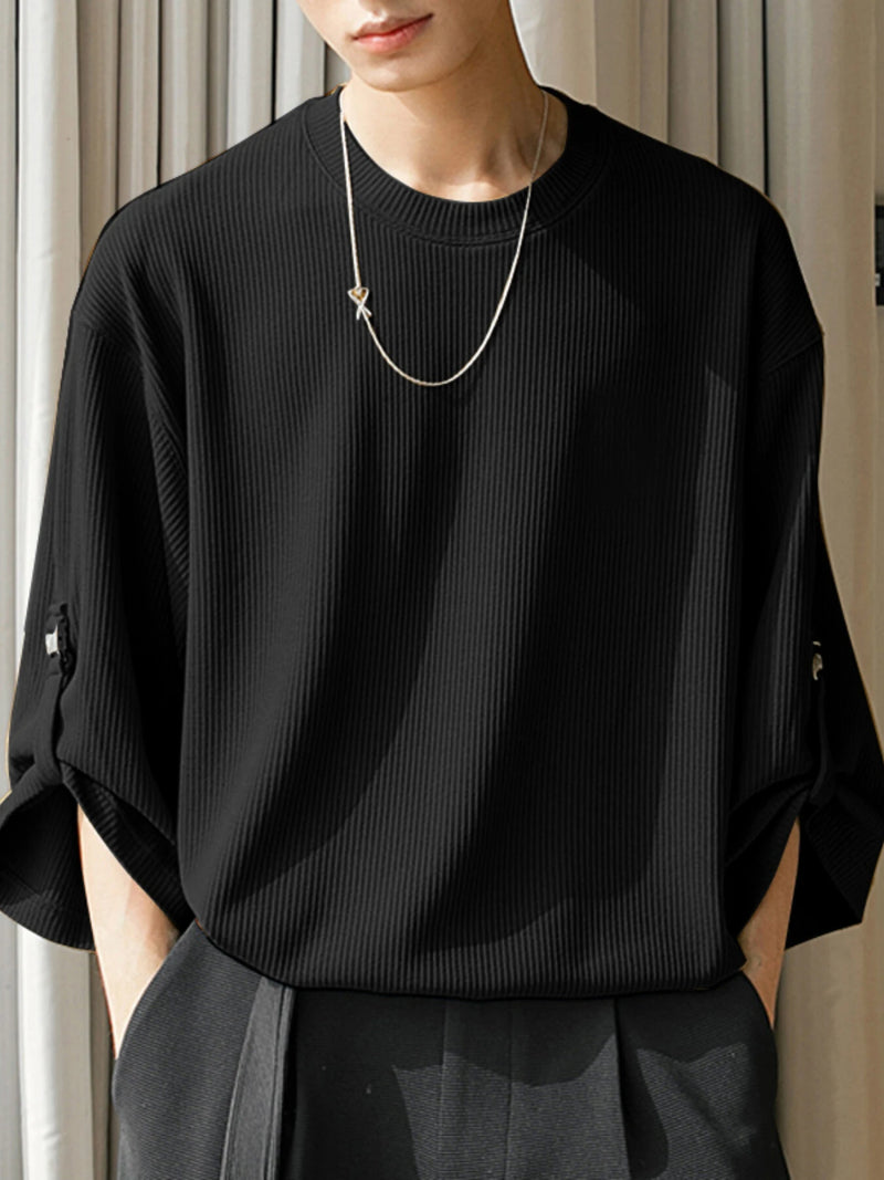 INCERUN Mens T-Shirt Solid Color Knitted Summer Casual Men Clothing Tops