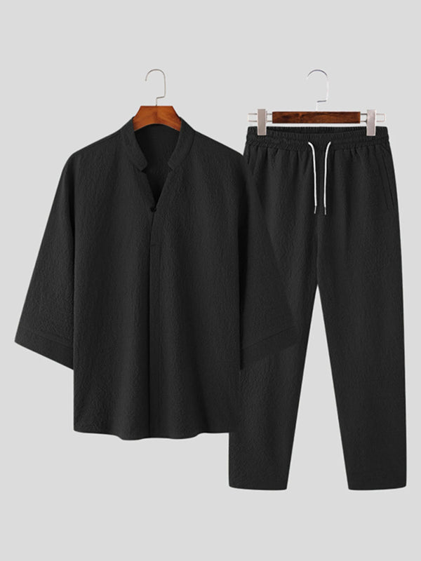 INCERUN Mens Sets 3/4 Short Sleeve Shirt & Pants Two Pieces Set Loose Daily Men's Casual Suits