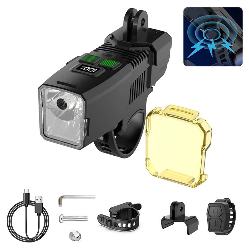 BIKIGHT B4 120dB Tweeter Anti-Fog Bicycle Headlight Smart Light Sensing Digital Display Wireless Remote Control Bike Light for Night Cycling