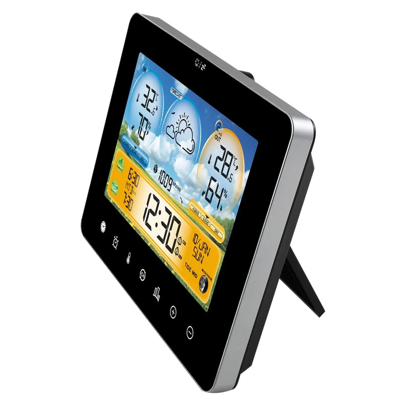 Multifunctional Touchscreen Weather Station Alarm Clock Wireless Weather Station Color Screen Touch Screen Alarm Clock Hygrometer Thermometer Sun Weather Barometer Tidal Forecast Sensor