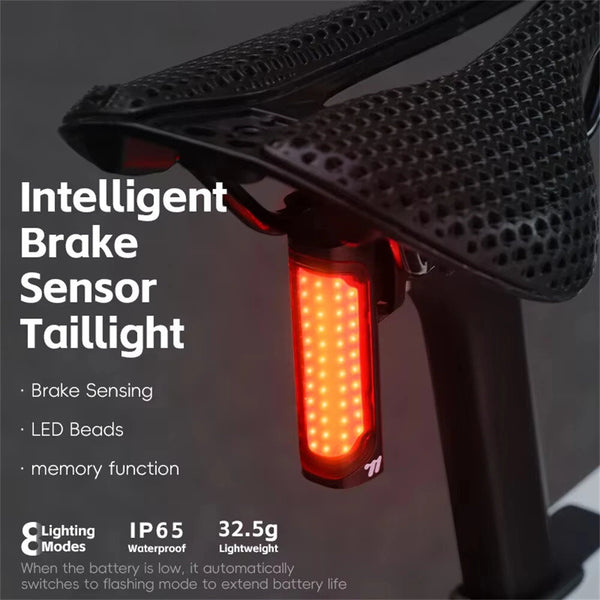 WEST BIKING 120LM Smart Brake Sensor Bicycle Taillight Lightweight  IP65 Waterproof Type-C Charging 8 Modes Flash Bike Rear Light for MTB Night Cycling Safety