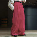 INCERUN Mens Solid Pleated Design Casual Straight Pants Casual Comfortable Wide Legged Long Pant with Pockets