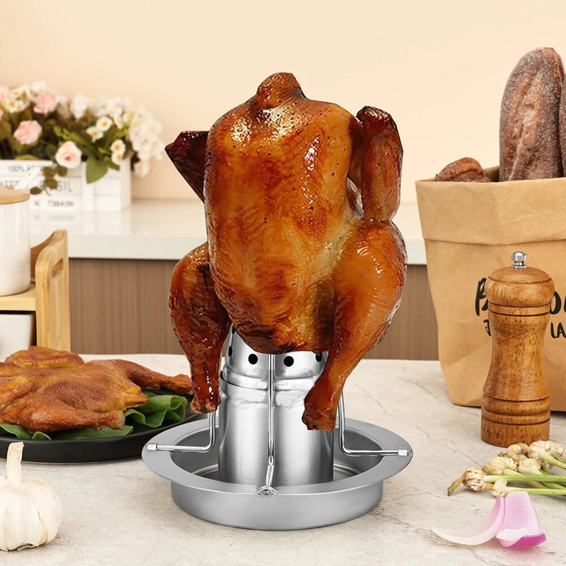 Stainless Steel Removable Chicken Roasting Rack Plate Grilled Chicken Rack Camping Outdoor Barbecue Tray Grilled Chicken Home Kitchen Fork Chicken Rack