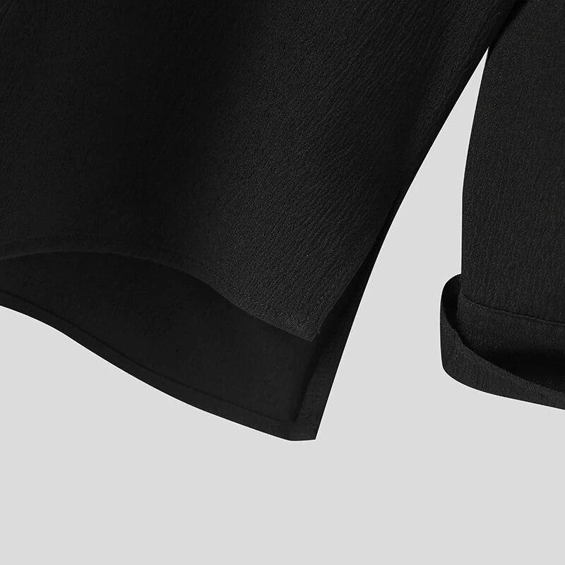 INCERUN Mens Shirts Solid Color Long Sleeve Top Shirts Summer Casual Daily V Neck Top Shirts Male Clothing