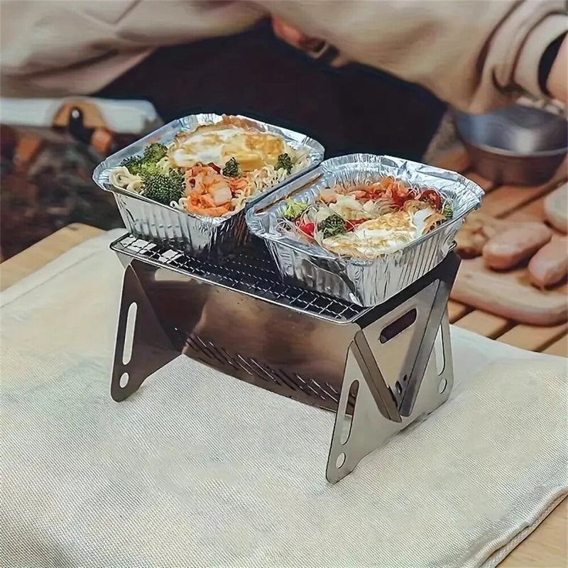 IPRee Outdoor Stainless Steel Portable Folding Card Stove Outdoor Charcoal BBQ Grill for Camping, Lightweight Fire Pit for Cooking