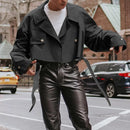 INCERUN Men Jackets Lapel Long Sleeve Solid Color Streetwear Male Short Coats Loose Casual Jackets With Belt S-5XL