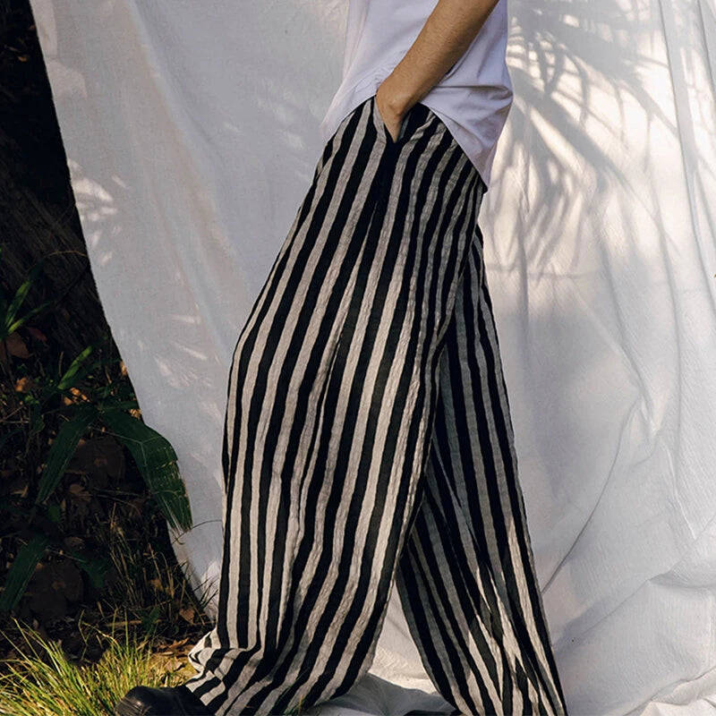 INCERUN Mens Casual Ethnic Striped Loose-Fit Pant Comfortable Wide Leg Long Trousers Plus Size for Men S-5XL