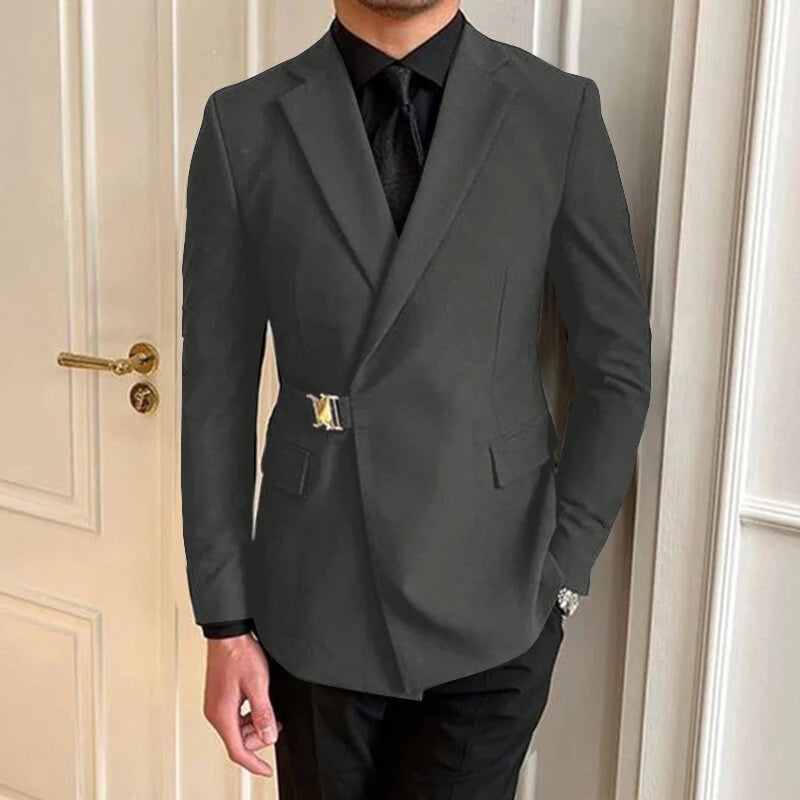 INCERUN Mens Metal Button Detail Solid Color Long-Sleeve Blazer Business Casual Suit for Male