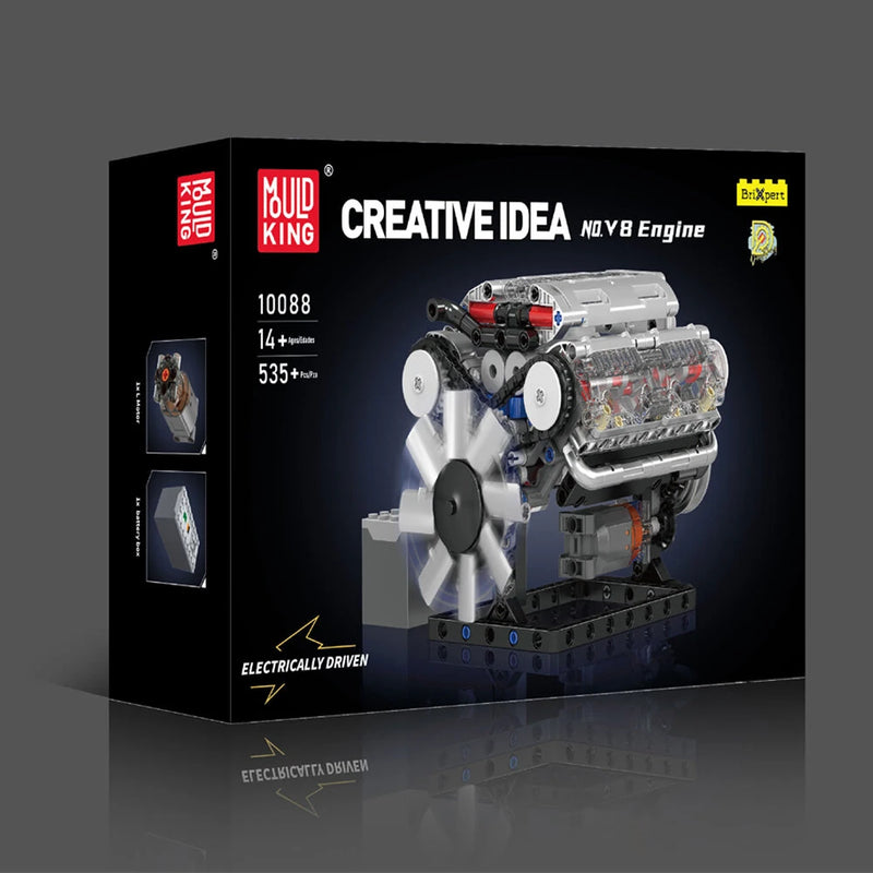 Mould King 10088 Technical Car Building Block MOC Motorized V8 Engine Model Brick Assembly Kit 535+PCS Excellent STEAM Science Education Discovery Toys Children Gifts