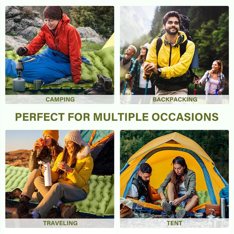 IPRee Outdoor Portable Self-Inflating Camping Air Mattress 4-Inch Thick Compact Ultralight Sleeping Pad with Built-in Foot Pump Pillow