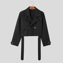 INCERUN Men Jackets Lapel Long Sleeve Solid Color Streetwear Male Short Coats Loose Casual Jackets With Belt S-5XL