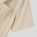 INCERUN Men's Shirt Solid Color Lapel Shirt Casual Lace Up Short Sleeve Top Summer Daily Male Clothing