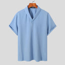 INCERUN Men Sets Summer Solid Color Casual Mens Two-piece Suits Lightweight Short Sleeved Shirt & Pant with Pockets