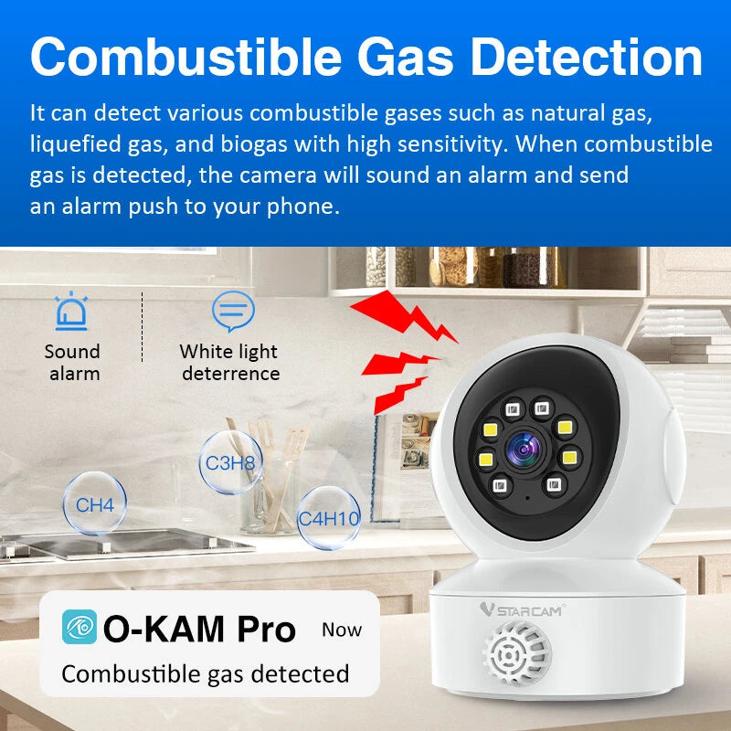 Vstarcam CS49LM 3MP HD Smart Indoor Network Security Camera with Smoke Gas Detector PTZ Color Night Vision Human Tracking Two Way Audio Wireless WiFi Camera