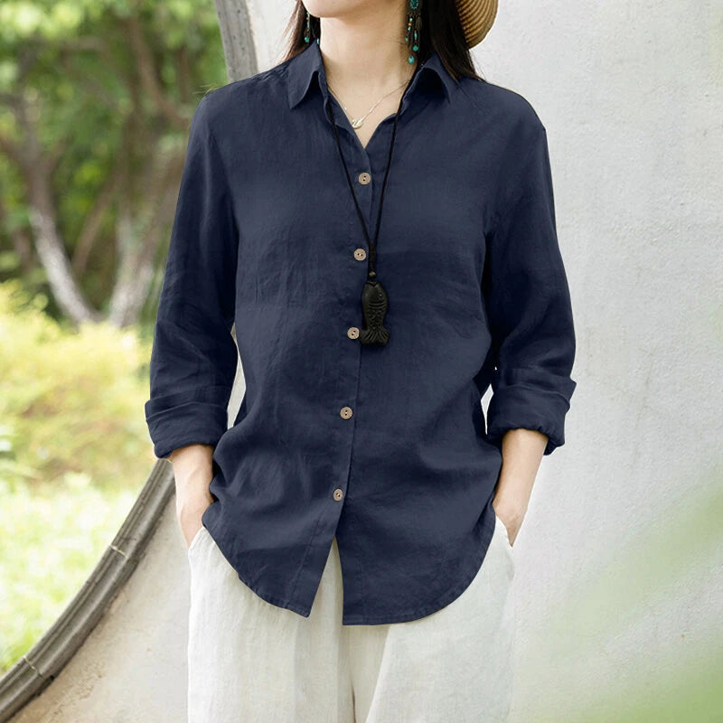 ZANZEA Women Comfortable Solid Color Blouse Fashion Long Sleeve O-Neck Shirt Casual Loose Basic Tops