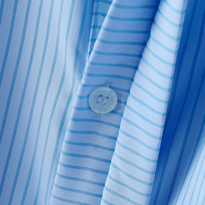 INCERUN Mens Shirt Striped Stand Collar Short Sleeve Top Shirts Summer Daily Casual Male Clothing Solid Color Shirts