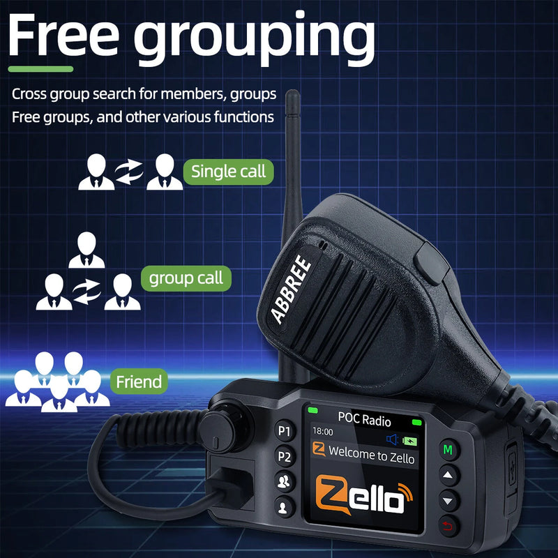 ABBREE GP-8900 Plus 4G Car Radio Dual-SIM Unlimited Distance Zello Android 5.1 POC Radio Clear Sound Large Color Screen