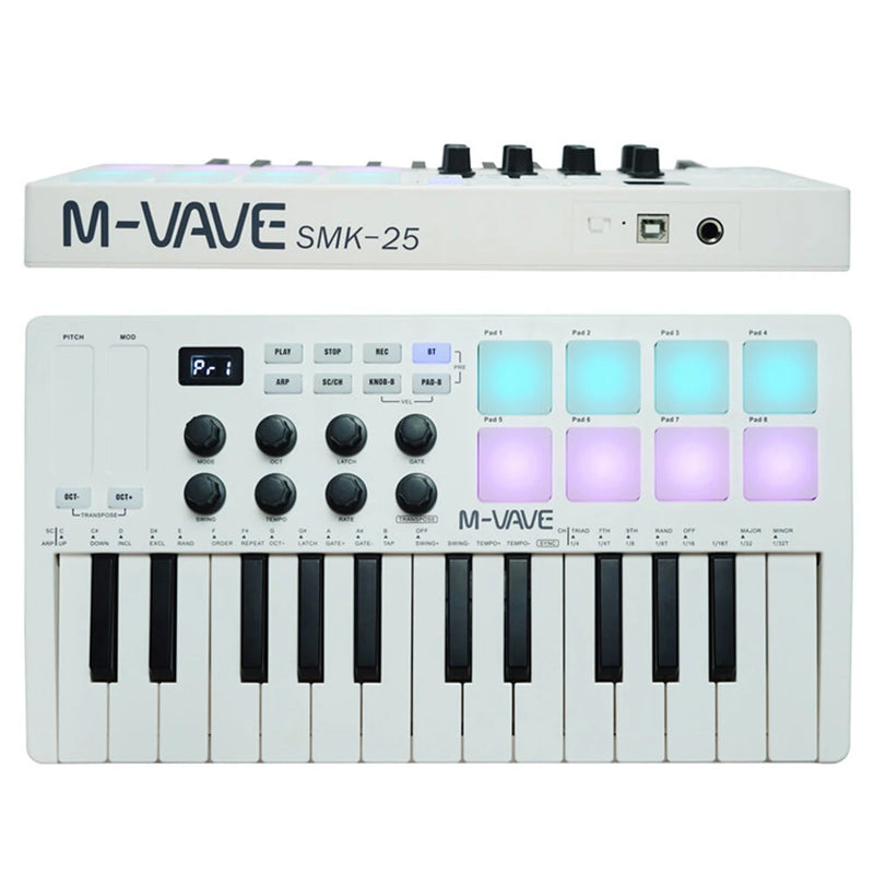 M-VAVE 25 Key MIDI Keyboard Controller 25 Velocitys-sensitive Keys 8 RGB Pads 8 Knobs Touch Strips Compatible
