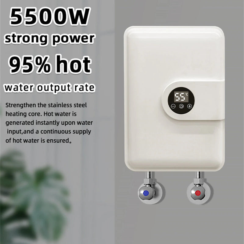 Tevorex 5500W 220V  Instant Water Heater with Shower Head Portable Electric Heater with LED Touch  Screen for Bathroom & Home