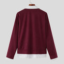 INCERUN Mens Textured Patchwork Striped Long Sleeve Shirt Fashion Lapel Men Top Comfortable