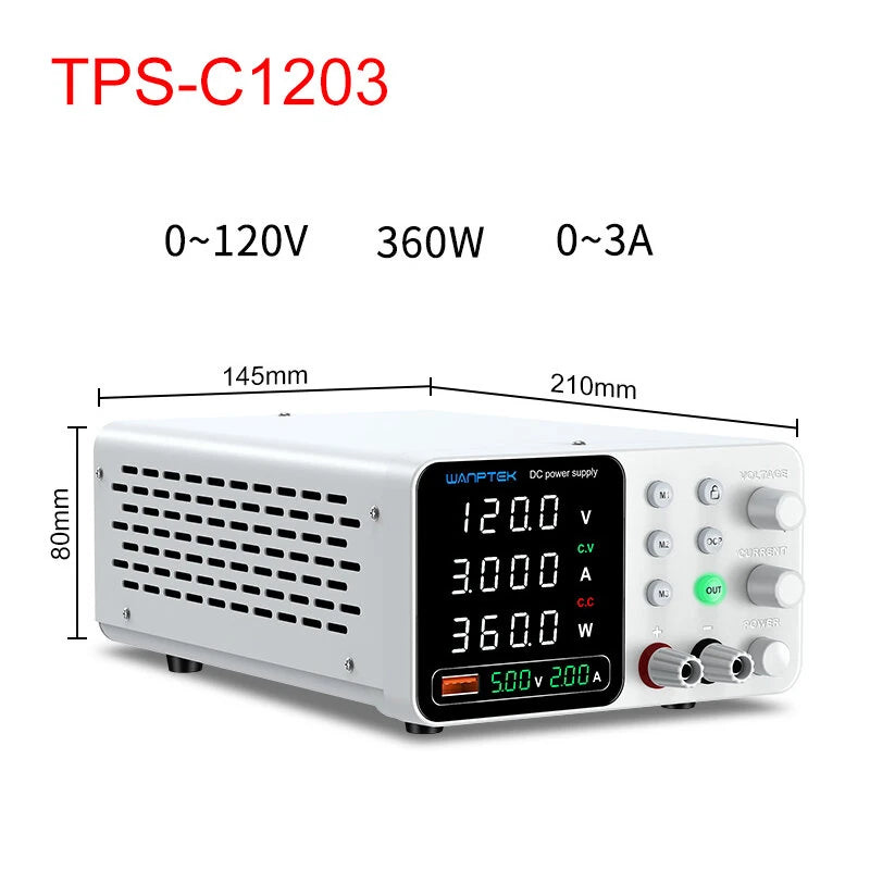 WAMPTEK Adjustable DC Power Supply TPS-C3010 150W 300W 320W 360W 0-160V Regulated Power Supply USB Fast Charge Overcurrent Protection Digital Display