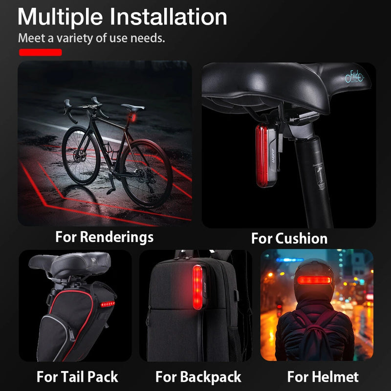 LAOTIE LS80 Smart Brake Sensor Bike Taillight 500mAh Battery 6 Light Modes Type-C Rechargeable IPX5 Waterproof Wear-resistant Bicycle Rear Light for Night Cycling