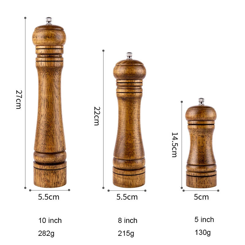 Classic Manual Salt Mill Wooden Pepper Grinder Set Salt Grinder Refillable Pepper Mill Pepper Grinder for Kitchen