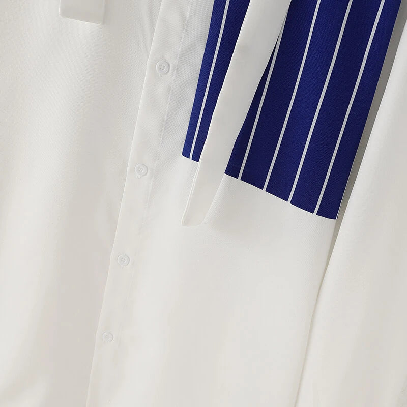 INCERUN Stylish Men's Color-block Striped Long-sleeve Shirt Fashion Design Lapel Top Large Size Loose Fit Men S-5XL