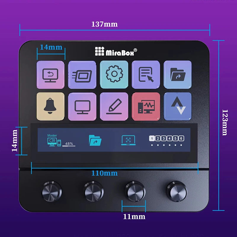 MiraBox MBox N4 Stream Deck with 10 LCD Buttons and 4 Rotary Knobs Live Streaming Controller Touch Screen Customizable Macros Mini Keypad Custom Stream Dock