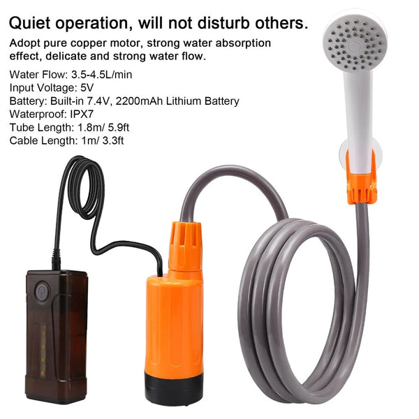 IPRee 3.5-4.5L/min Outdoor Camping Shower Portable Electric Shower Pump IPX7 with LED Light for Camping Backpacking Beach Pet Watering