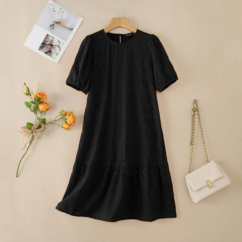 ZANZEA Elegant Style Women Dress Ladylike Puff Sleeve Dress Lace Patchwork Midi O Neck Dresses